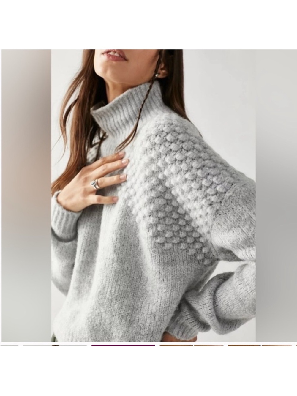 Free People Bradley Pullover Gray Heather Turtleneck Sweater Bobble Shoulder L